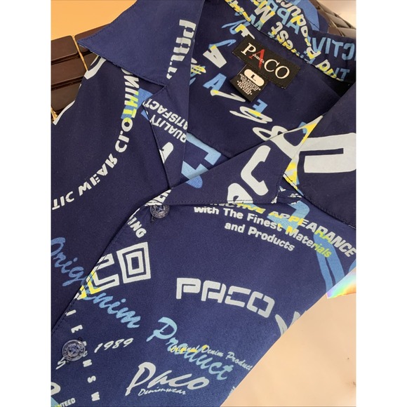 Pajama Jeans Other - Vintage Paco Jeans Co Short Sleeve Shirt Size Y2K Blue Button Graphic‎ Collar